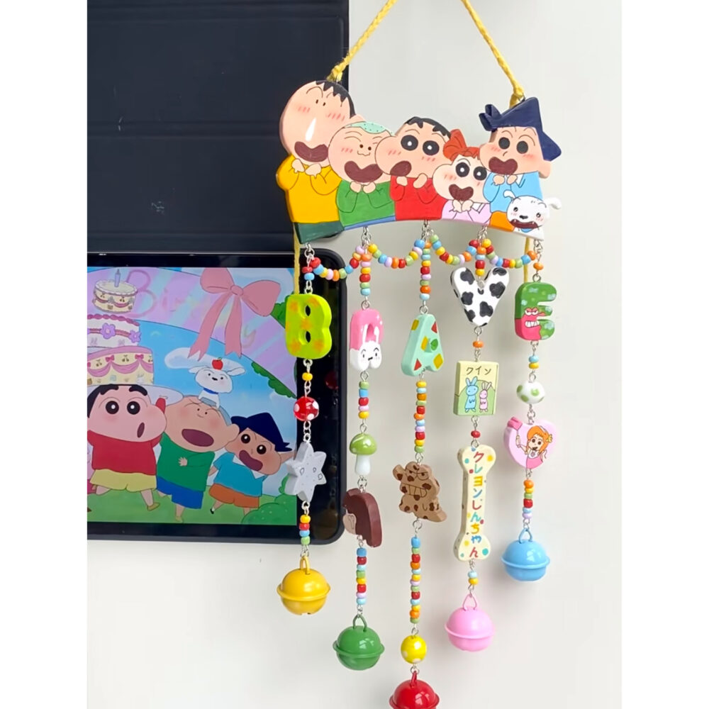 Crayon Polymer Clay Wind Chime – Handmade Kawaii Wall Hanging with Bells
